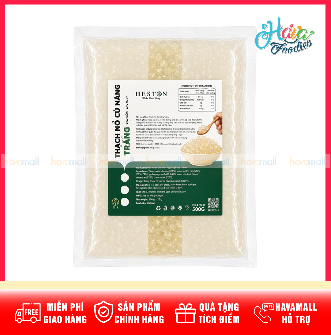 Thạch Nổ Củ Năng Heston 500g – Popping Boba with Water Chestnut