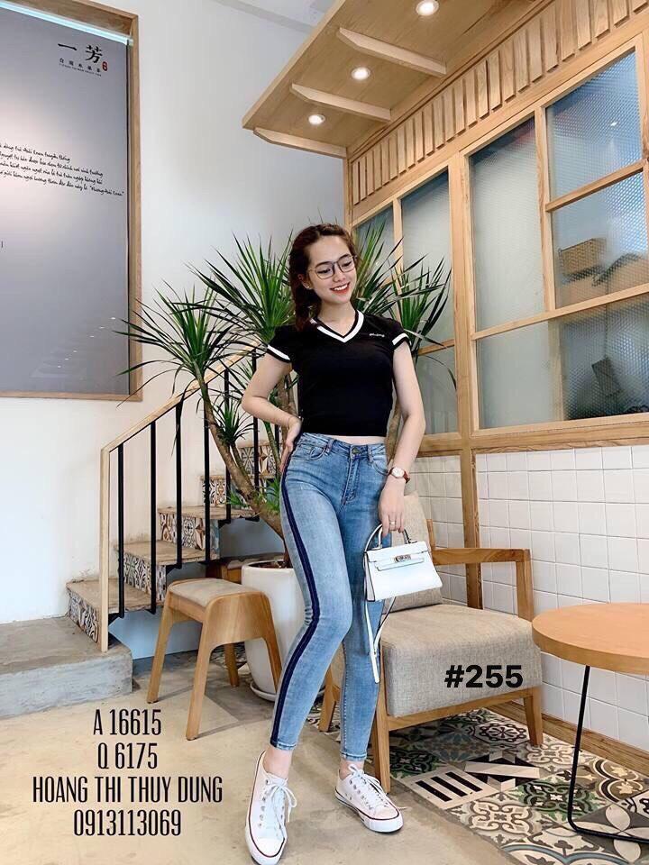 Quân jean dài nữ _ phối sọc màu hot