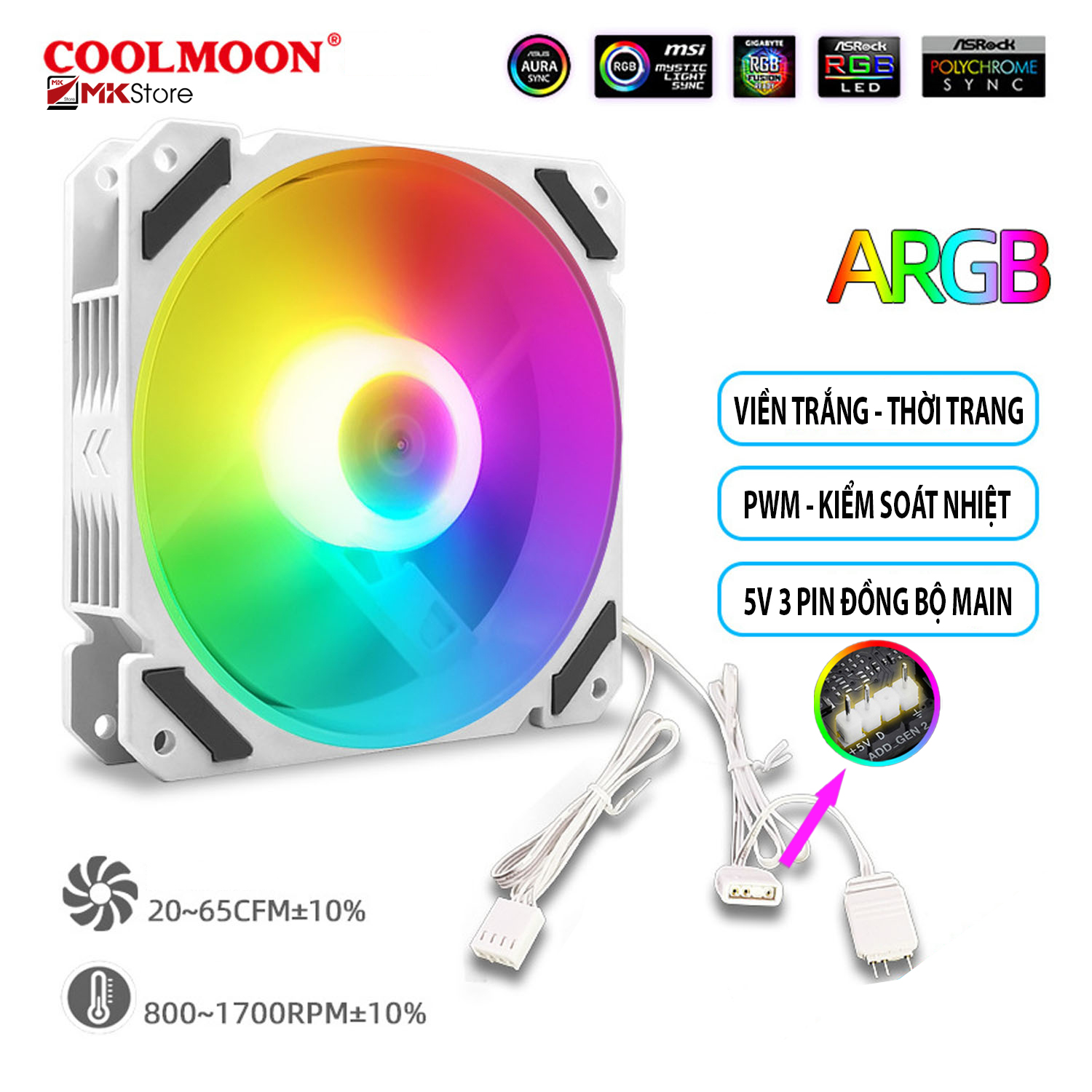 Quạt tản nhiệt fan coolmoon cm-joy s6 sync 3pin 5v a-rgb mkstore