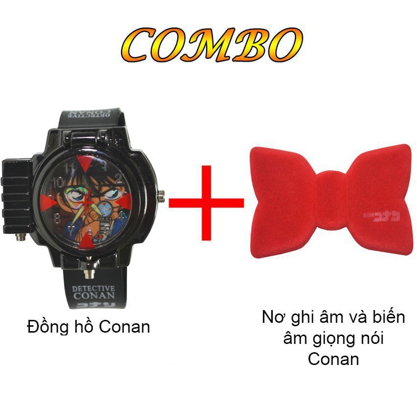 Bộ Đồng hồ nam Conan Đeo Tay Bắn Laser Và Nơ Ghi Âm Biến Đổi Giọng Nói