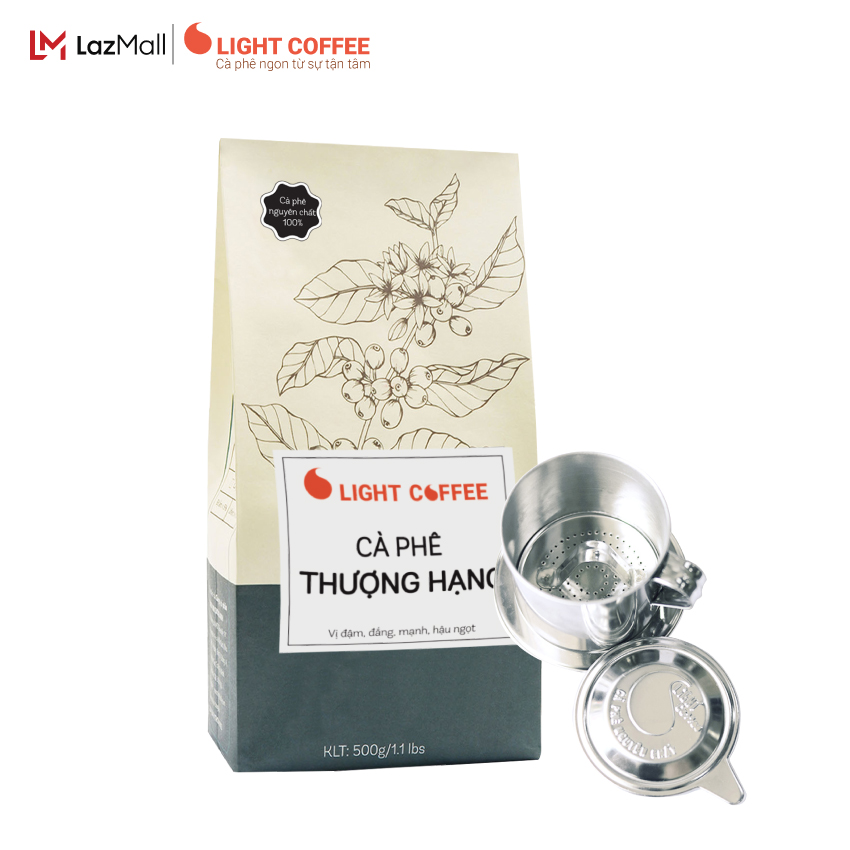 Combo phin pha cà phê inox cao cấp và cà phê bột nguyên chất 100% Robusta thượng hạng Light Coffee 500gr