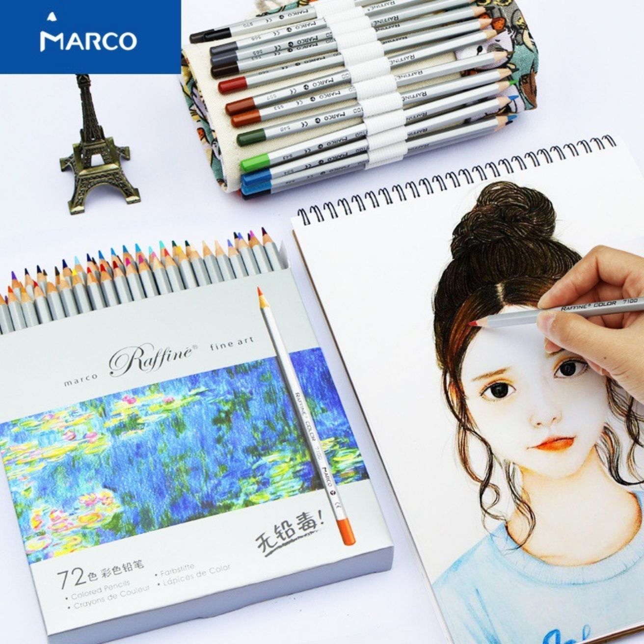 Bộ chì màu marco 72 màu-chì màu khô RAFFINE marco hộp giấy