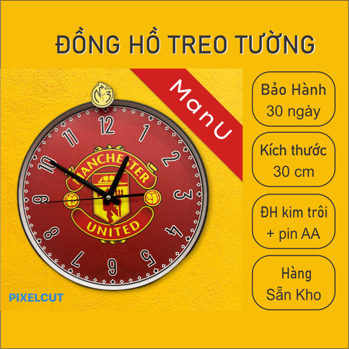 ĐỒNG HỒ trang trí CLB Manchester United - 30 cm