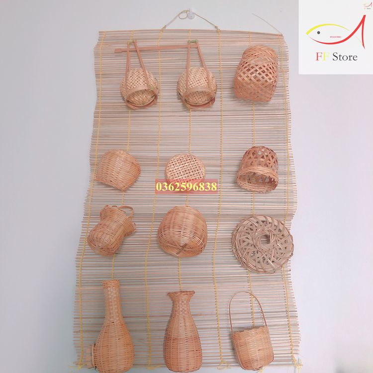 Combo phên tre + thuyền nhựa + 2 mẹt tre 30cm