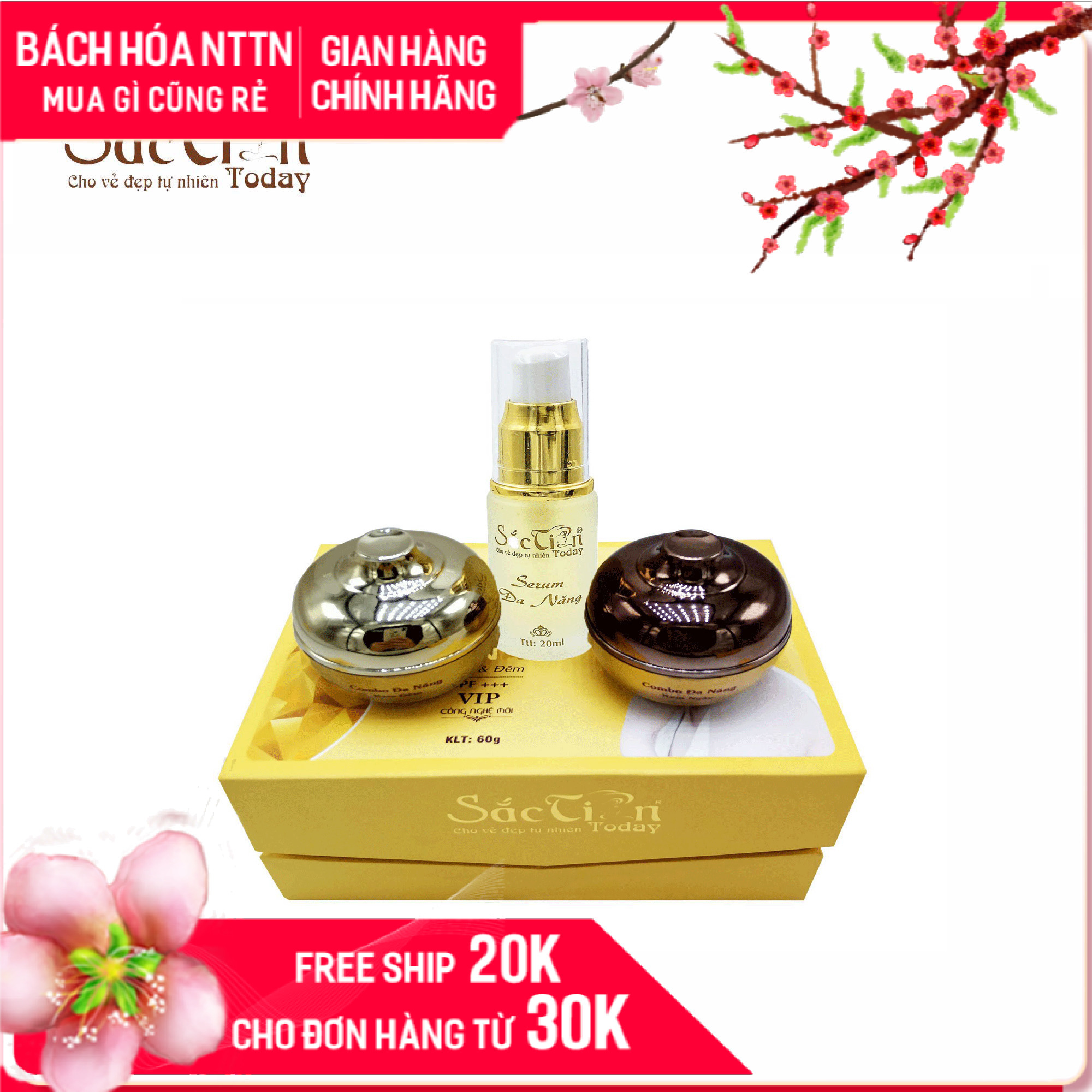 Combo kem Sắc Tiên Today đa năng (3 món) ngày và đêm ngăn ngừa mụn và nám, làm trắng và dưỡng ẩm da mặt, nâng cơ trẻ hóa với tinh chất vàng 24K theo công nghệ Hàn Quốc