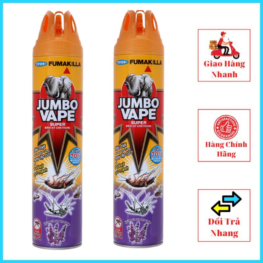 Bình xịt côn trùng jumbo vape super có 3 hương lavender, chanh, lài 600ml mxjp01