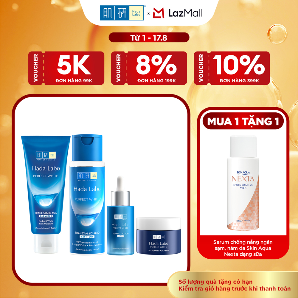 [VB] Bộ dưỡng sáng da tối ưu Hada Labo Perfect White Tranexamic Acid (Sữa rửa mặt 80g + Lotion 170mL + Serum 30mL + Kem dưỡng 50g)