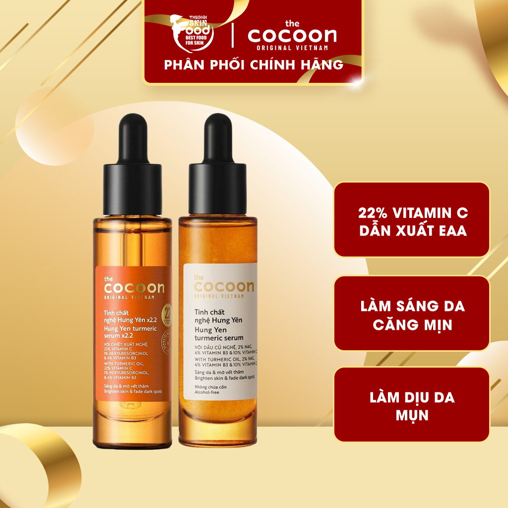 Tinh chất làm sáng, mờ thâm chiết xuất nghệ hưng yên cocoon hung yen turmeric serum x2.2 22% vitamin c 30ml