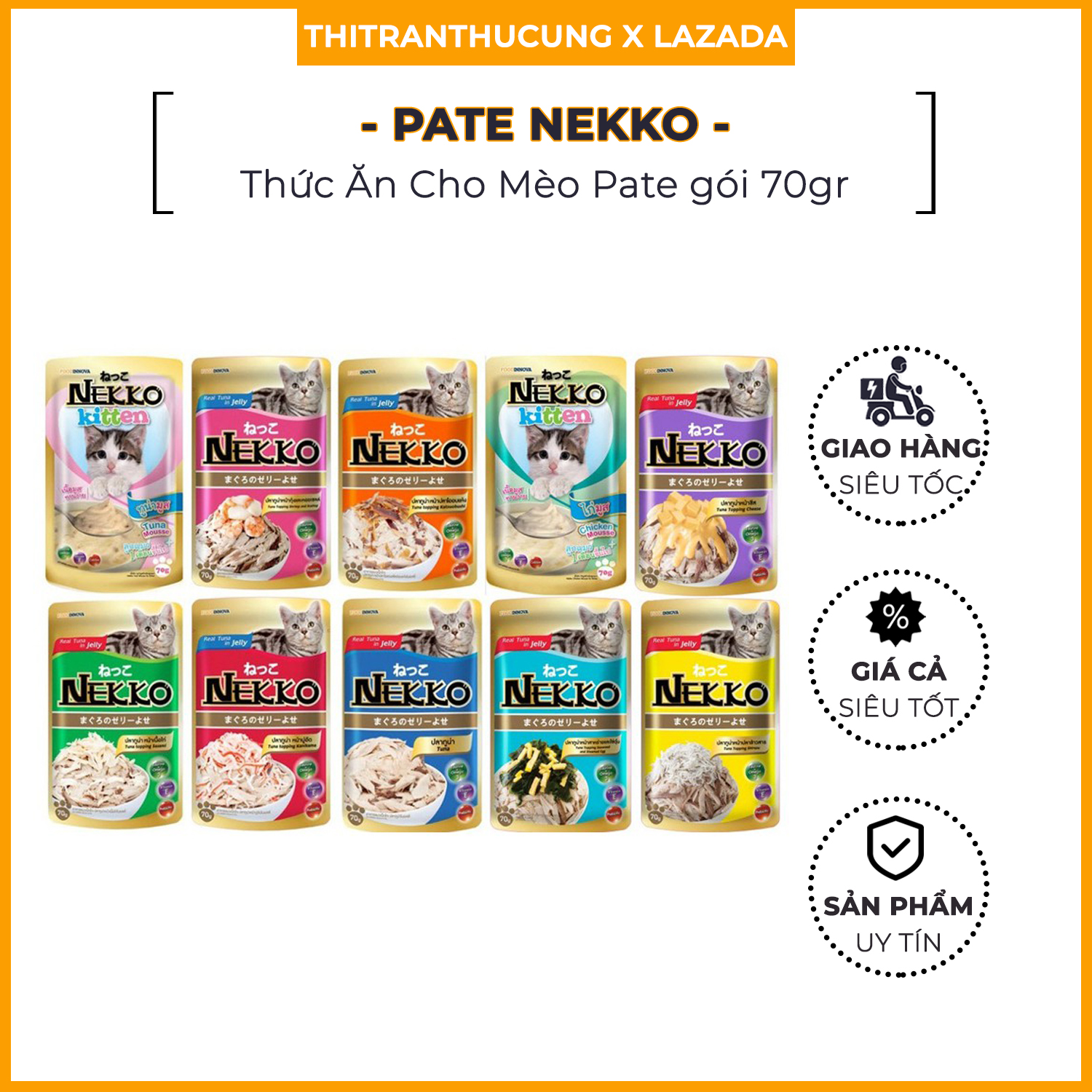 Thức ăn mèo Pate Nekko cho mèo đủ vị gói 70g