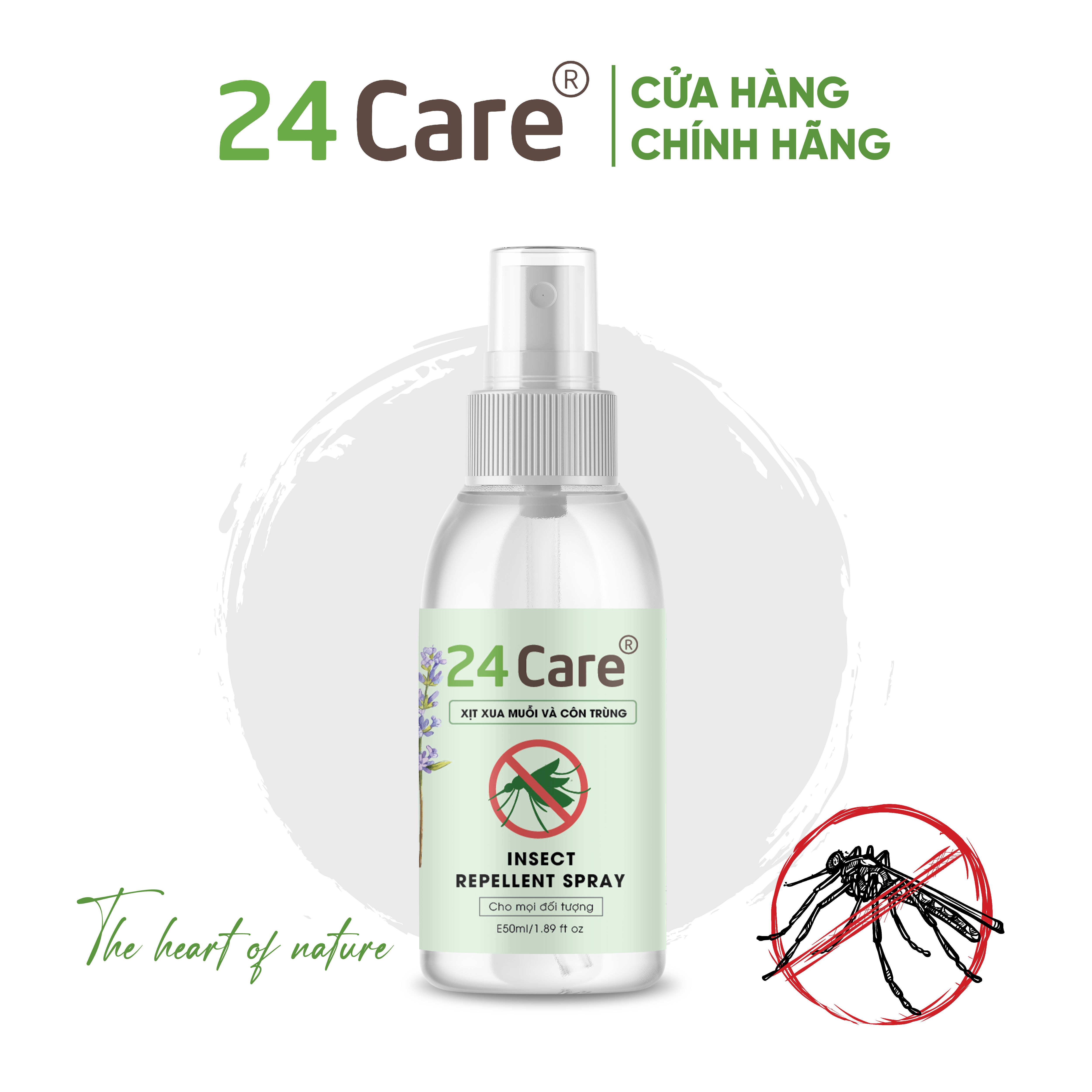 Xịt muỗi và côn trùng 24care 50ml/100ml/ 250ml - An toàn cho trẻ em, chiết xuất thiên nhiên 100% từ Tinh dầu sả chanh
