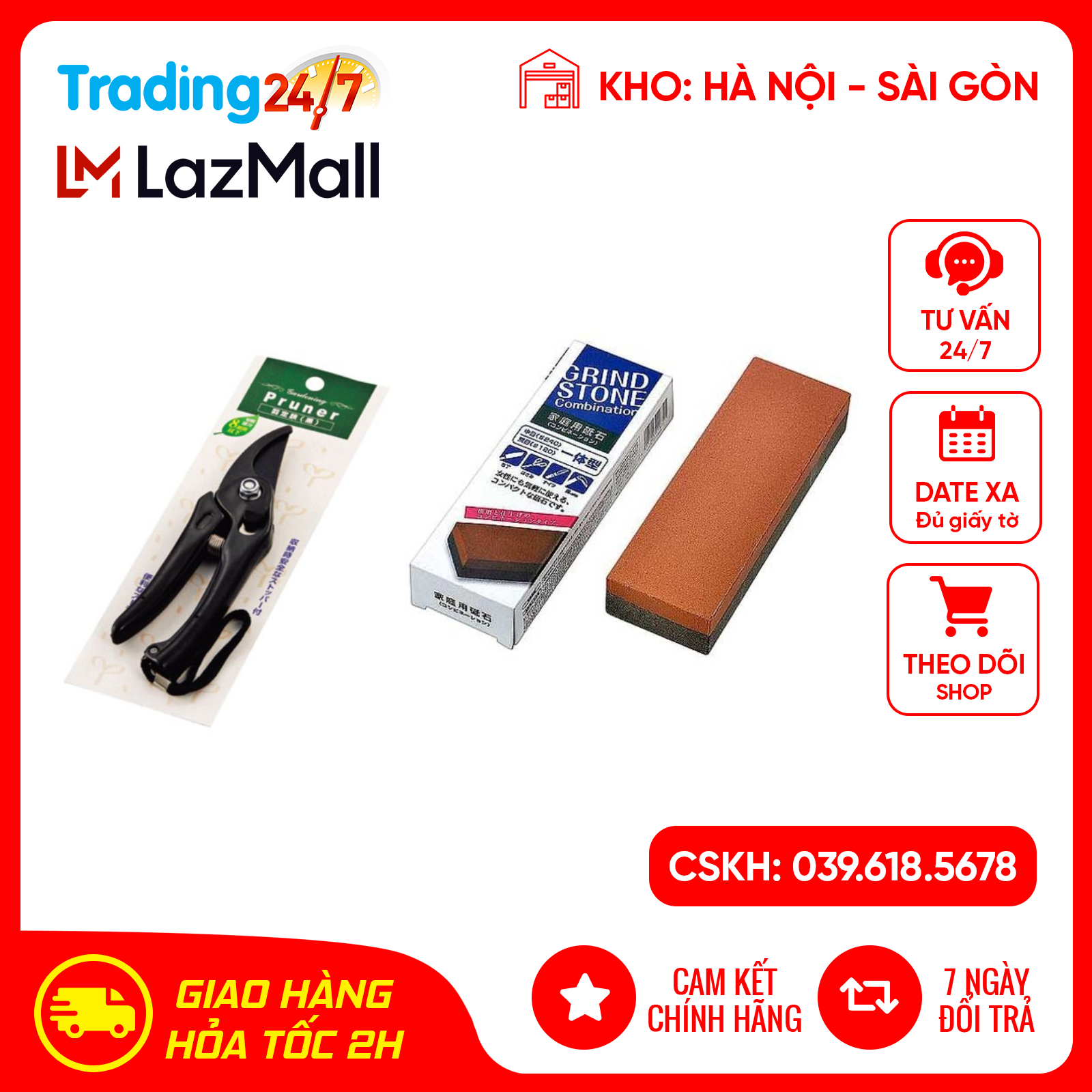 Combo Đá mài dao, kéo và Kéo cắt tỉa cây cao cấp Nhật Bản