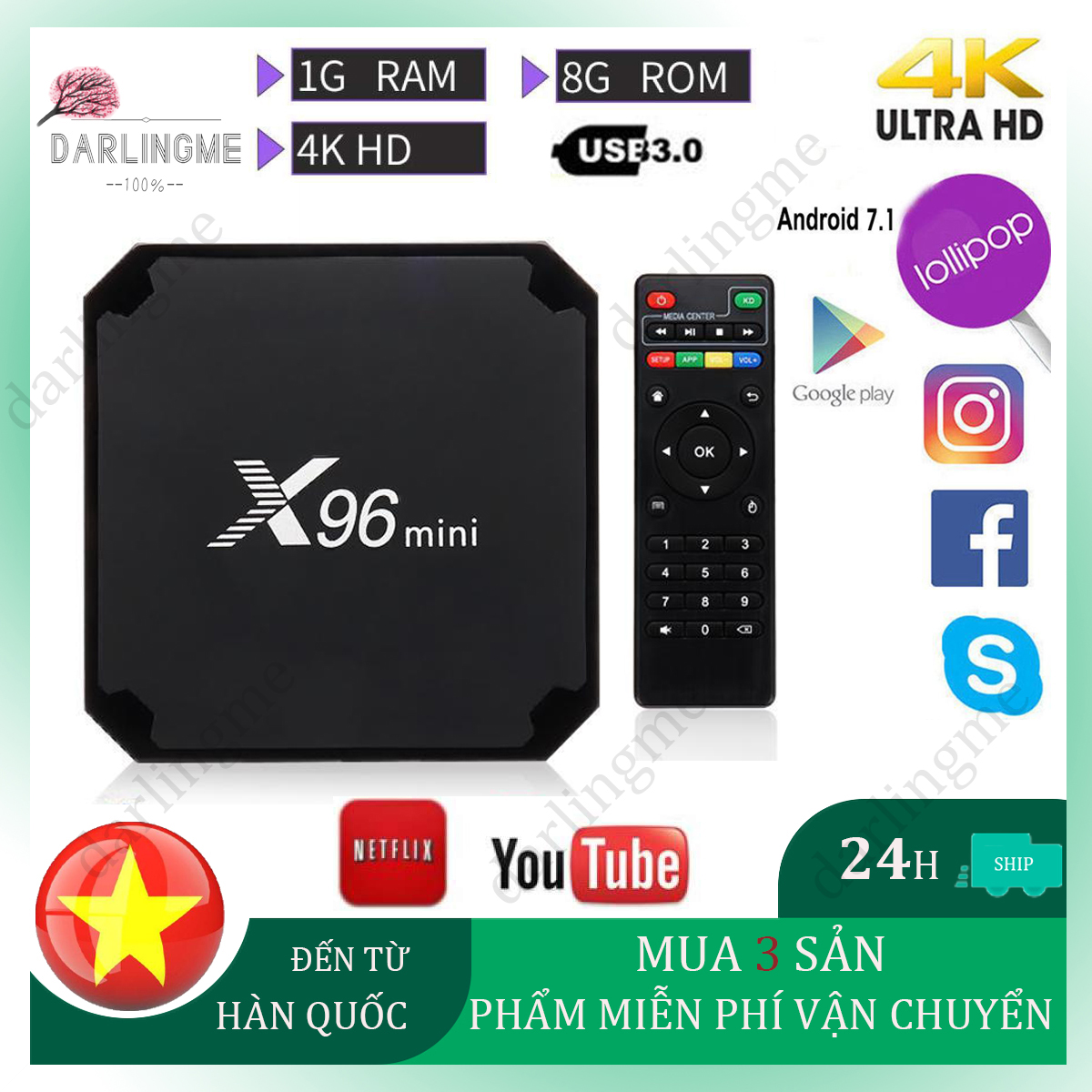 Mới x96 hộp tv 4k 4k android 7.1.2 trình phát đa phương tiện thông minh quad core 2gb + 16gb đen eu