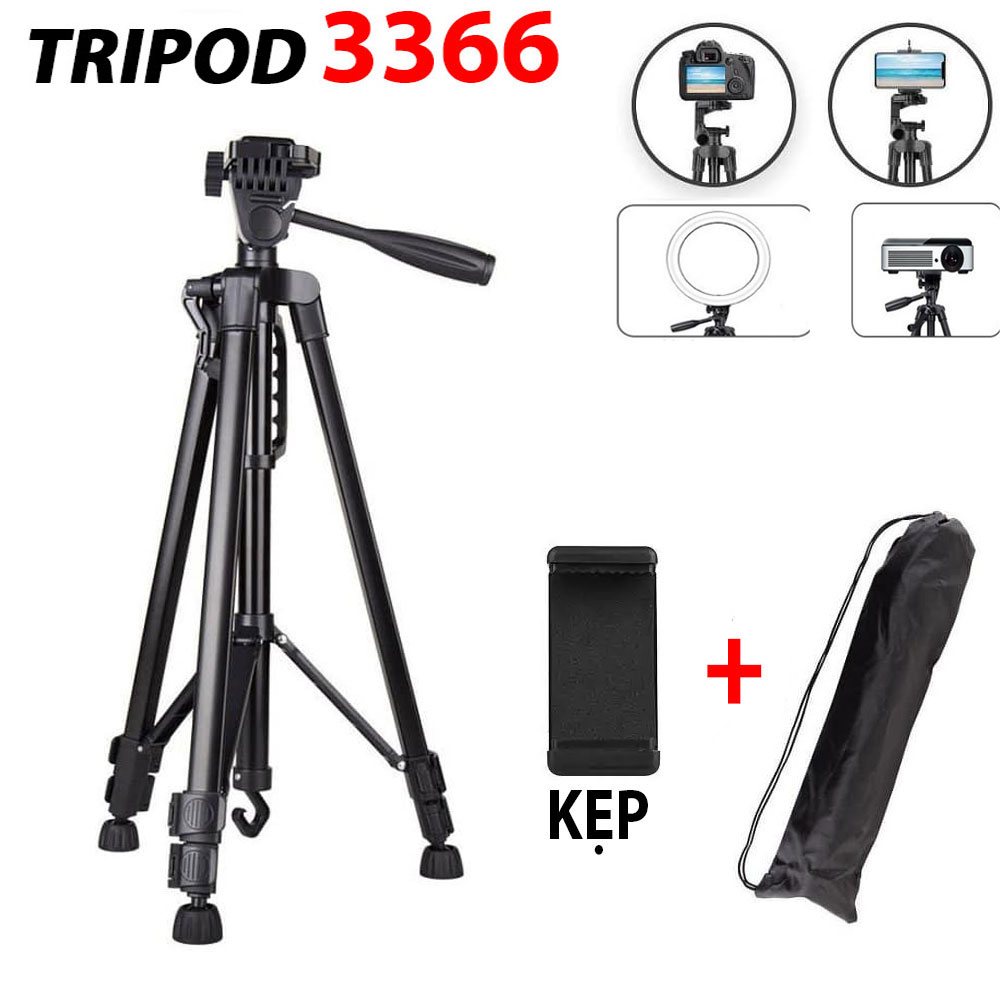 [HCM]CHÂN GIÁ ĐỠ MÁY ẢNH TRIPOD 3366 CAO 150CM CÓ TAY CẦM QUAY PHIM