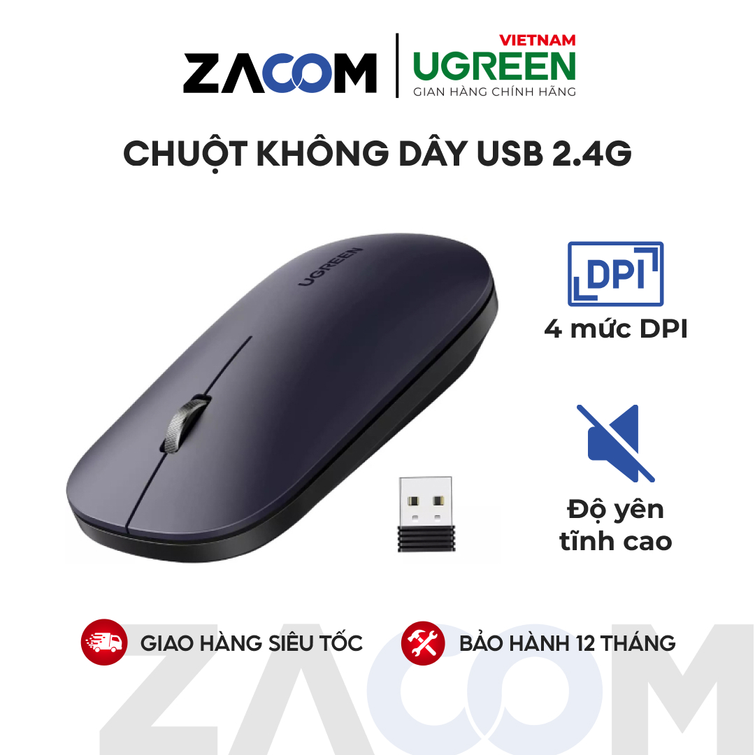 Chuột không dây 4 mức điều chỉnh dpi 1000/1600/2000/4000 ugreen 90372
