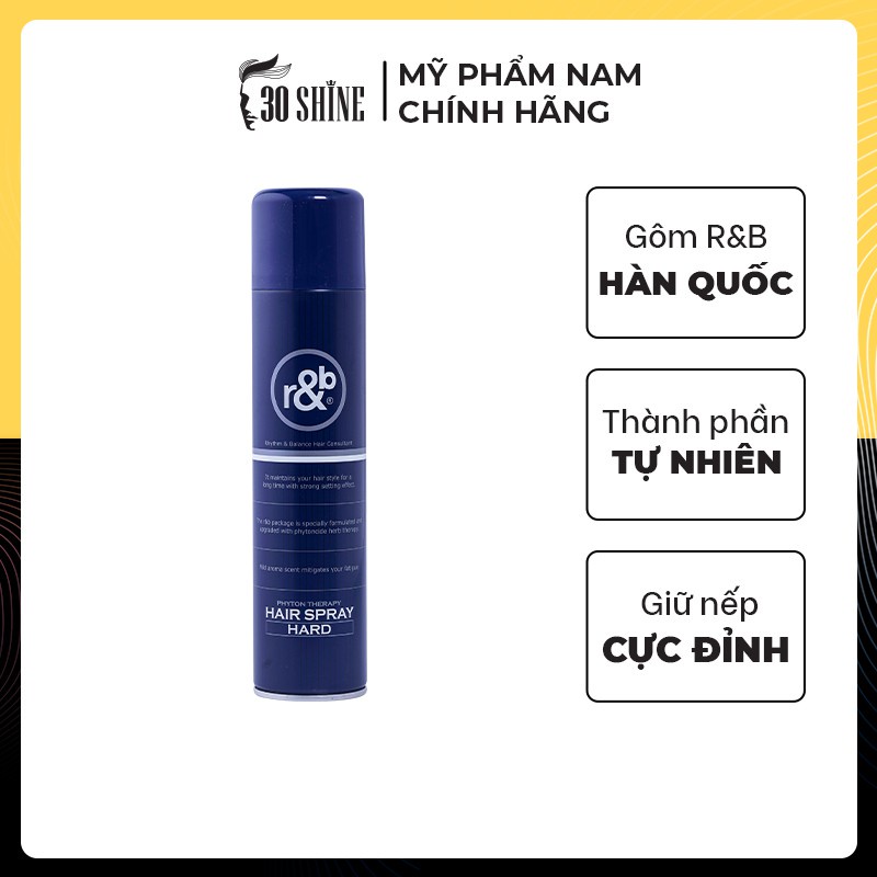 Gôm xịt tóc nam R&B Hair Spray Hard 330ml giữ nếp tóc suốt ngày dài phục hồi tóc hư tổn 30Shine phân phối chính hãng