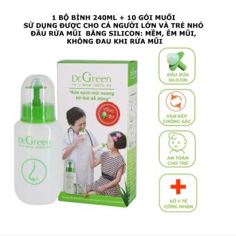 Bình rửa mũi Dr Green silicon và 10 gói muối nha đam