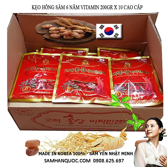 Date 2026 Kẹo Hồng Sâm Vitamin 6 năm tuổi Korea Hàn Quốc 200gr