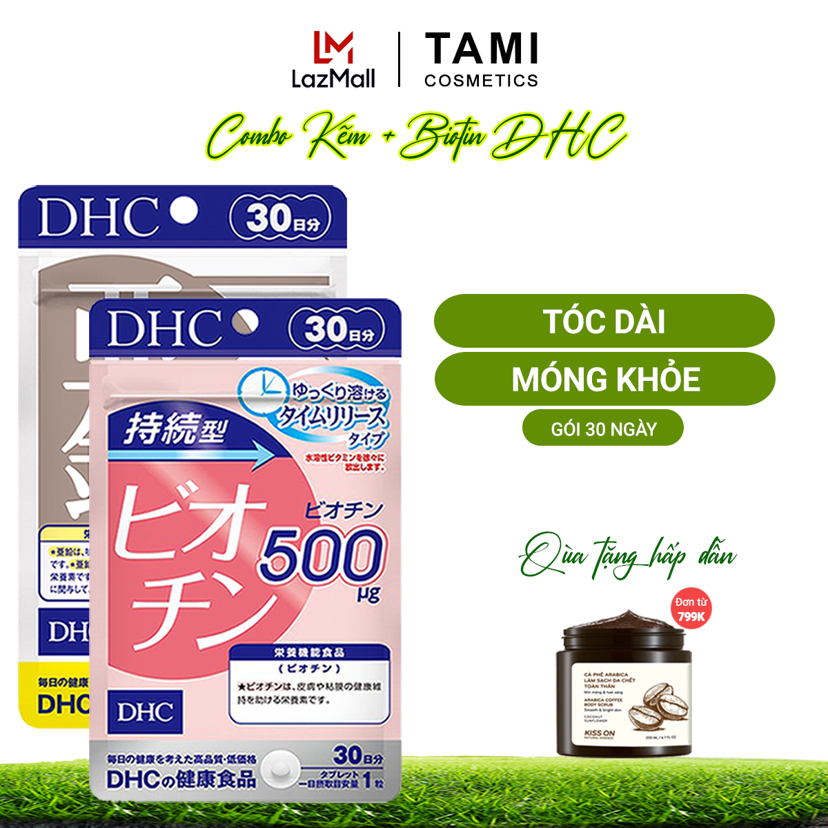 Combo viên uống biotin và kẽm DHC Nhật Bản, hỗ trợ mọc tóc, ngăn rụng tóc, bổ sung kẽm, viên uống 30 ngày TA-DHC-CB21