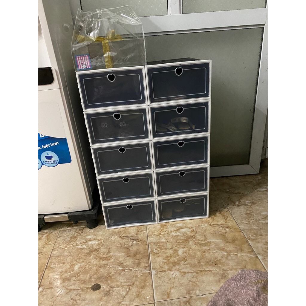(TẶNG KÈM HÚT ẨM) COMBO 10 HỘP ĐỰNG GIÀY DÉP LẮP RÁP THÔNG MINH - HỘP ĐỰNG GIÀY DÉP NẮP NHỰA TRONG SUỐT - HÀNG ĐẸP GIÁ RẺ