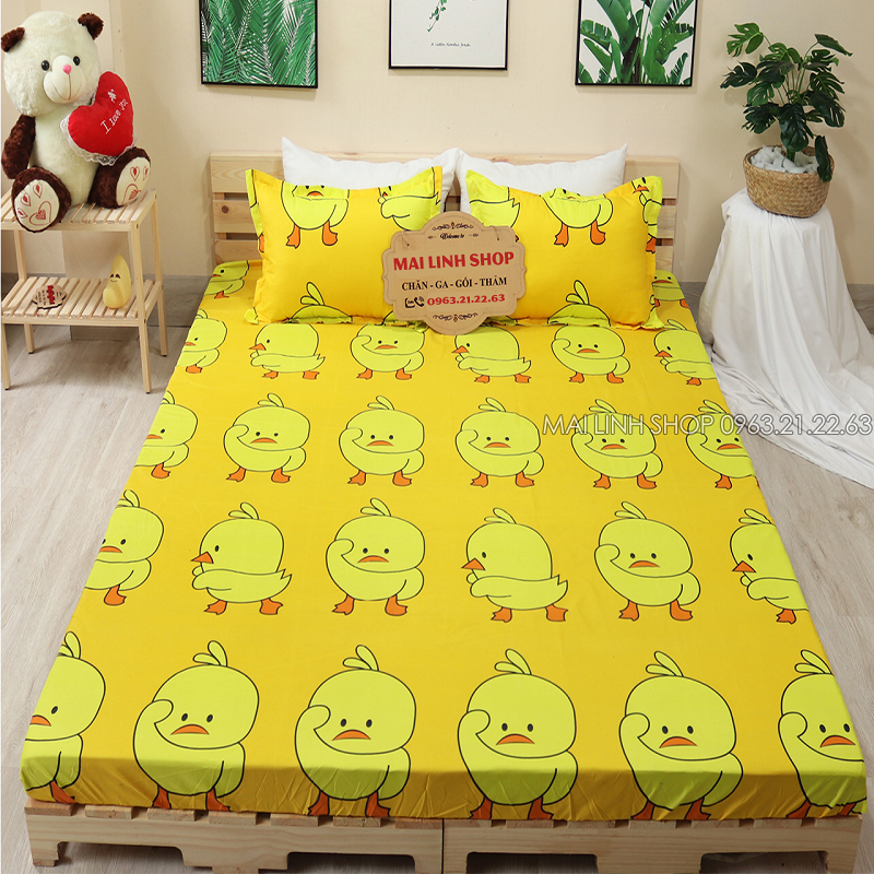 Bộ Ga Gối Cotton Poly Vịt Vàng Nhiều Kích Thước M2/M6/M8/2M2