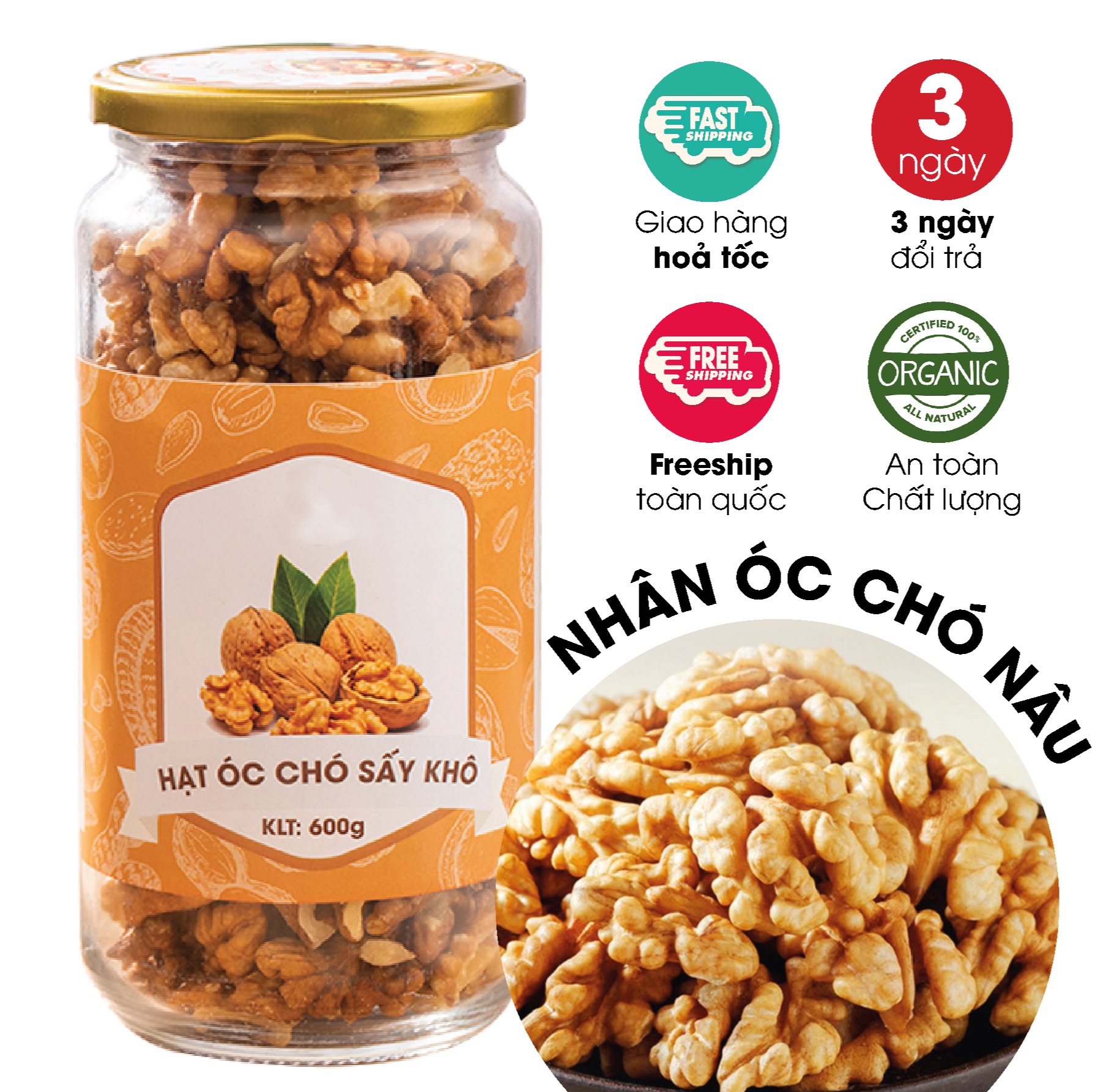 Nhân óc chó nâu sấy nguyên vị ăn vặt mẹ bầu/ ăn vặt ăn kiêng/ ăn vặt healthy lành mạnh/ ăn vặt giảm cân