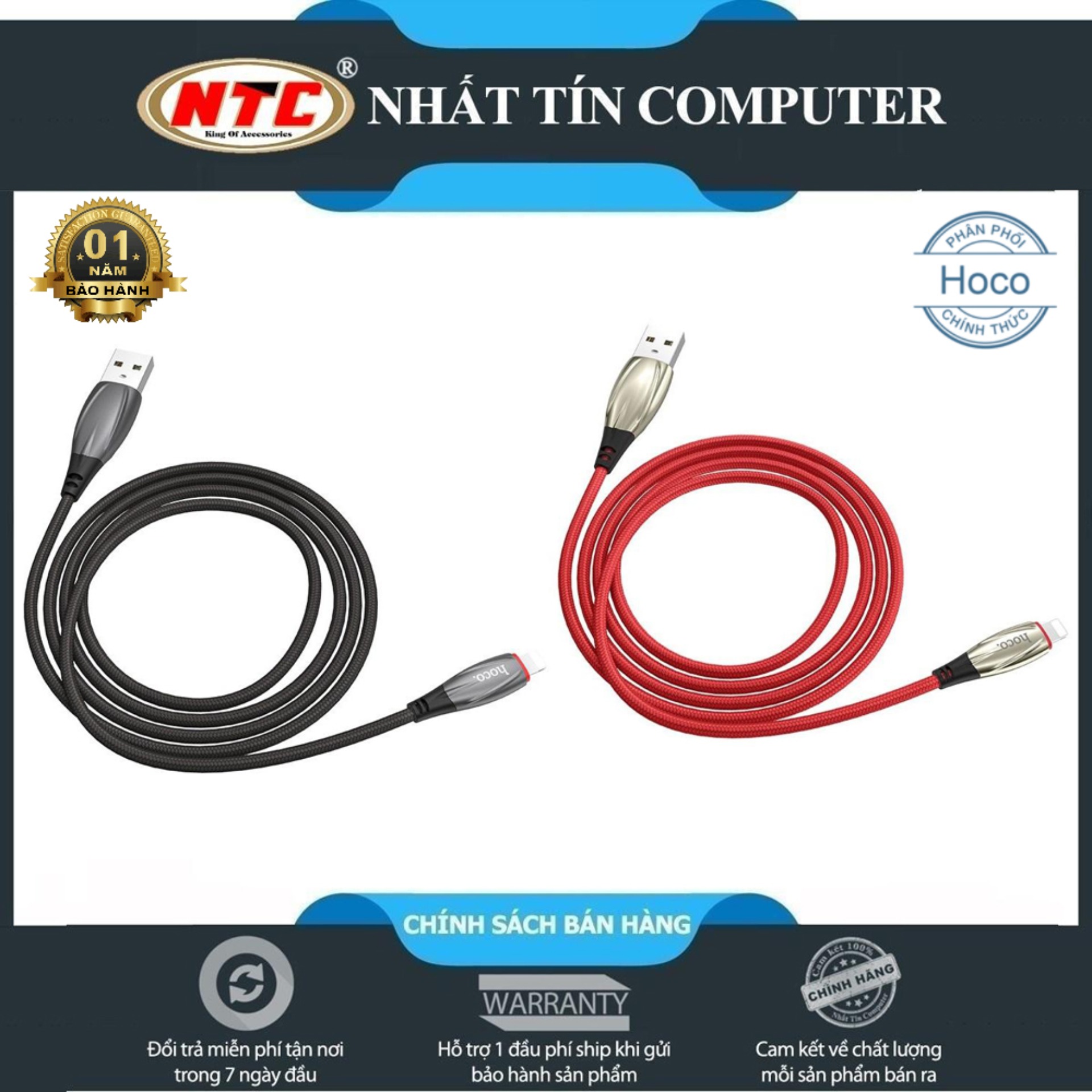 Cáp sạc nhanh và truyền dữ liệu Hoco U71 Star cổng Lightning Output max 2.4A dài 1.2M có đèn báo sạc - Hãng phân phối chính thức - Nhất Tín Computer