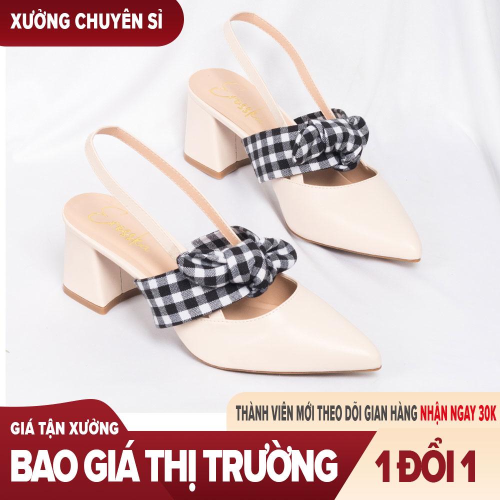 Giày nữ, giày slingback cao gót 5cm thời trang hỏ gót phối quai nơ _ EH028