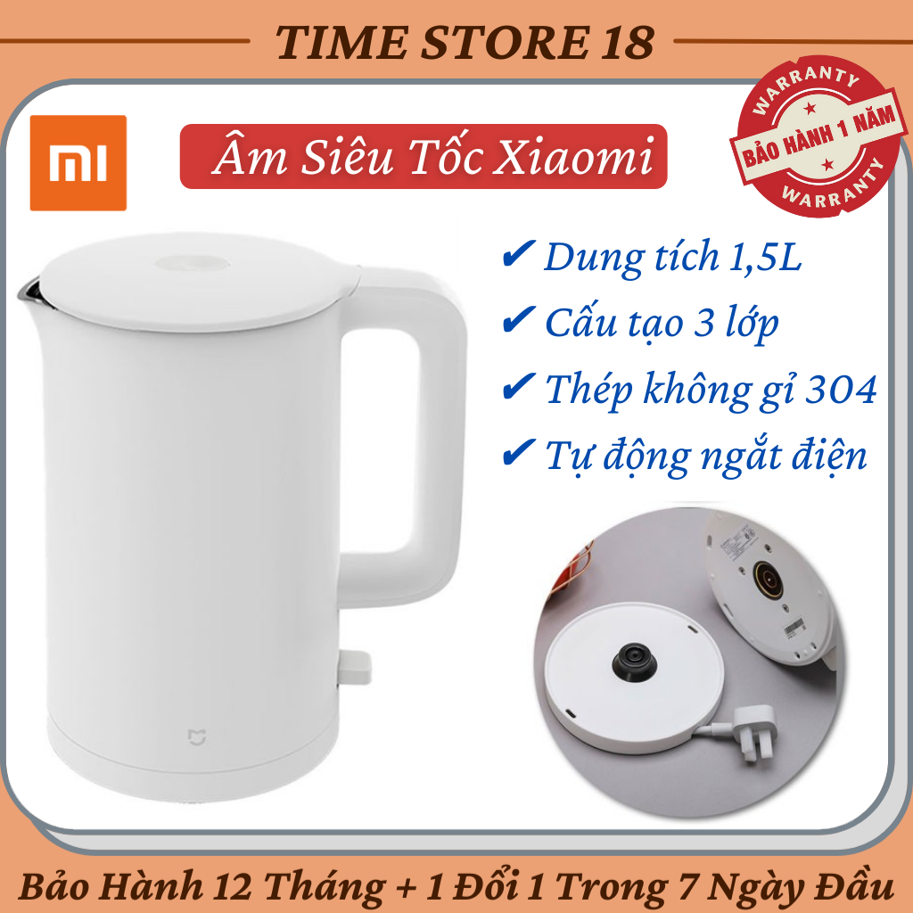 Ấm Đun Nước Siêu Tốc Xiaomi Mijia 1A - Bảo Hành 12 Tháng - Ấm Siêu Tốc Loại 1,5L Đun Sôi Nước Trong 5 Phút Tự Động Ngắt Điện Khi Sôi Cùng Thiết Kế 2 Lớp Chống Bỏng