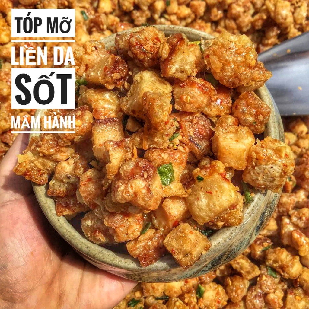 Tóp mỡ liền da sốt mắm hành - hộp 250gr