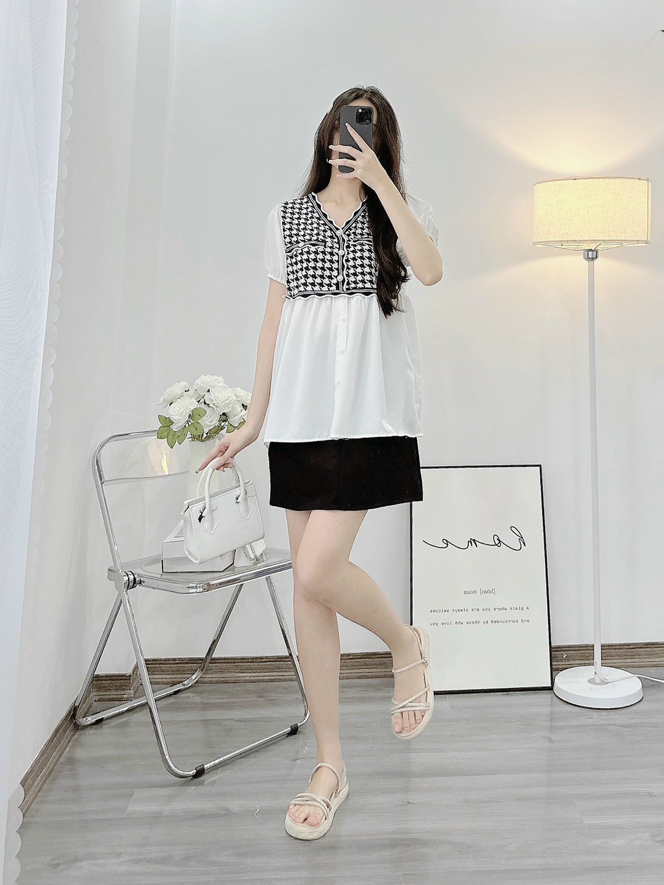 Áo bầu kẻ cộc tay mùa hè trẻ trung phối xinh