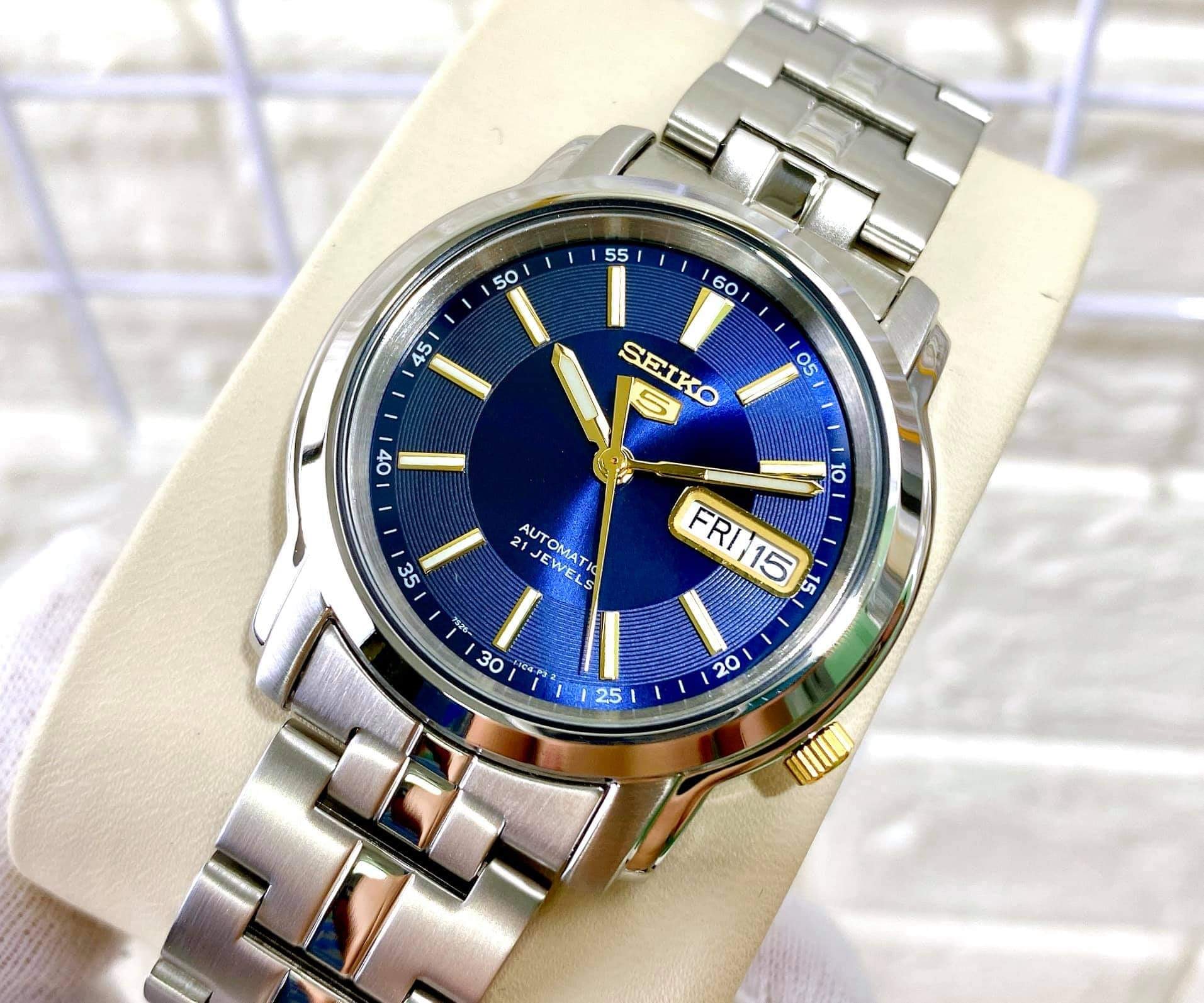 Đồng hồ nam seiko 5 cơ tự động, kính cứng, dây thép không gỉ snkl79k1