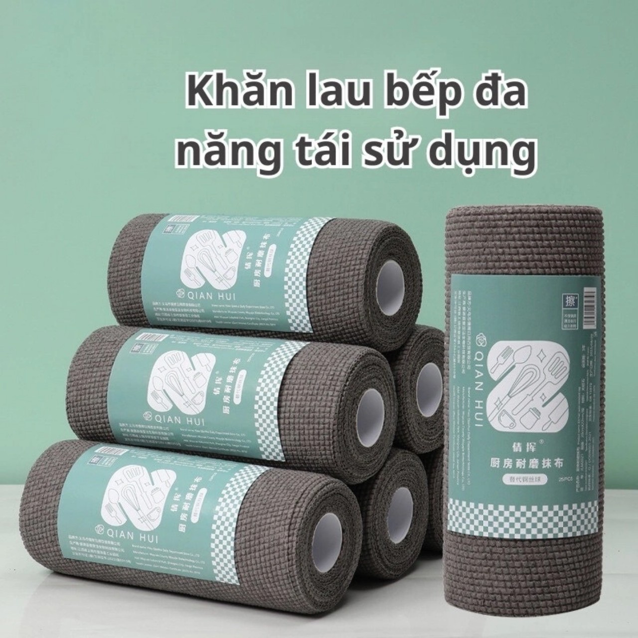 Cuộn 25 khăn lau than tre đa năng nhà bếp có thể tái sử dụng