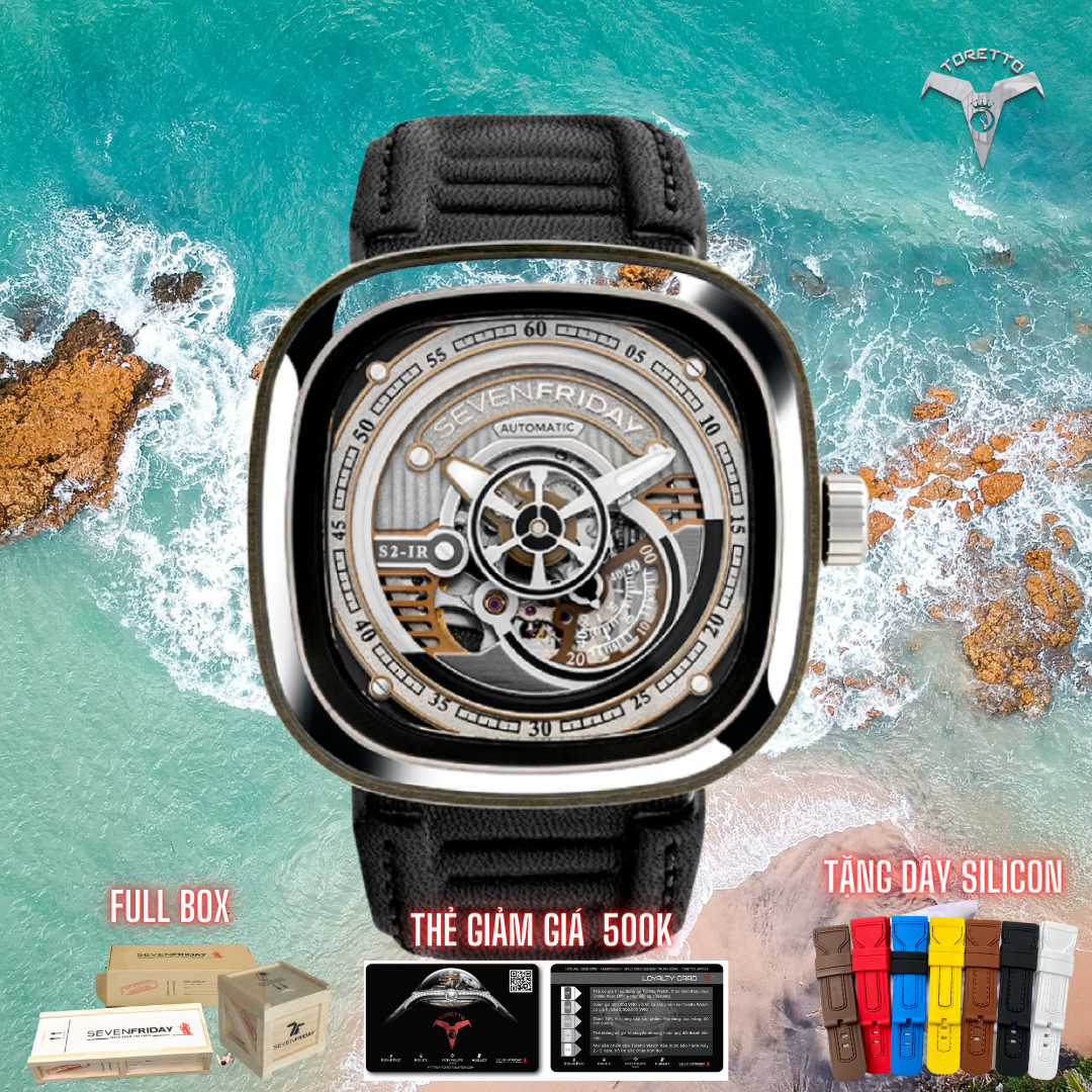 Đồng Hồ Nam [Sevenfriday - S2/01] - Automatic - Hộp Gỗ, Sách, Thẻ Bảo Hành 2 năm , Khăn, Dây Cao Su Cao Cấp Tặng Kèm