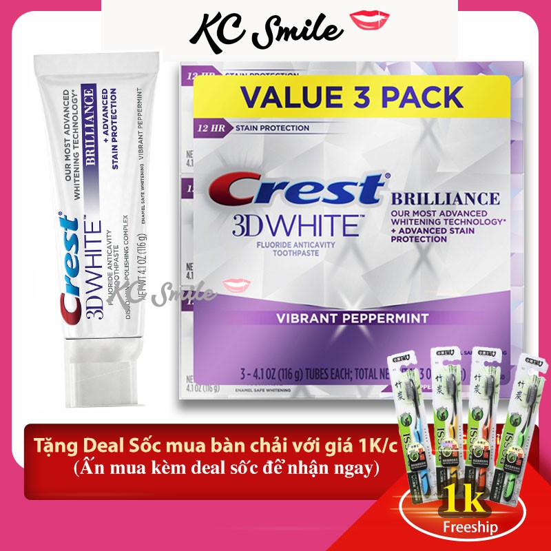 Combo 3 tuýp kem đánh răng crest 3D White Brilliance - 3 pack