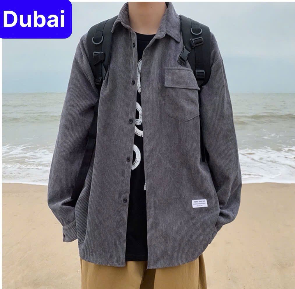 Áo sơ mi nam nữ, áo khoác ngoài nhung tăm form rộng Unisex chất đẹp phong cách sang chảnh - Dubai Fashion