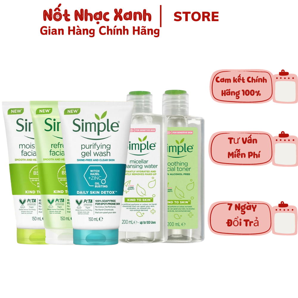 Sữa rửa mặt Simple giúp da sạch thoáng & không chứa xà phòng 150ml