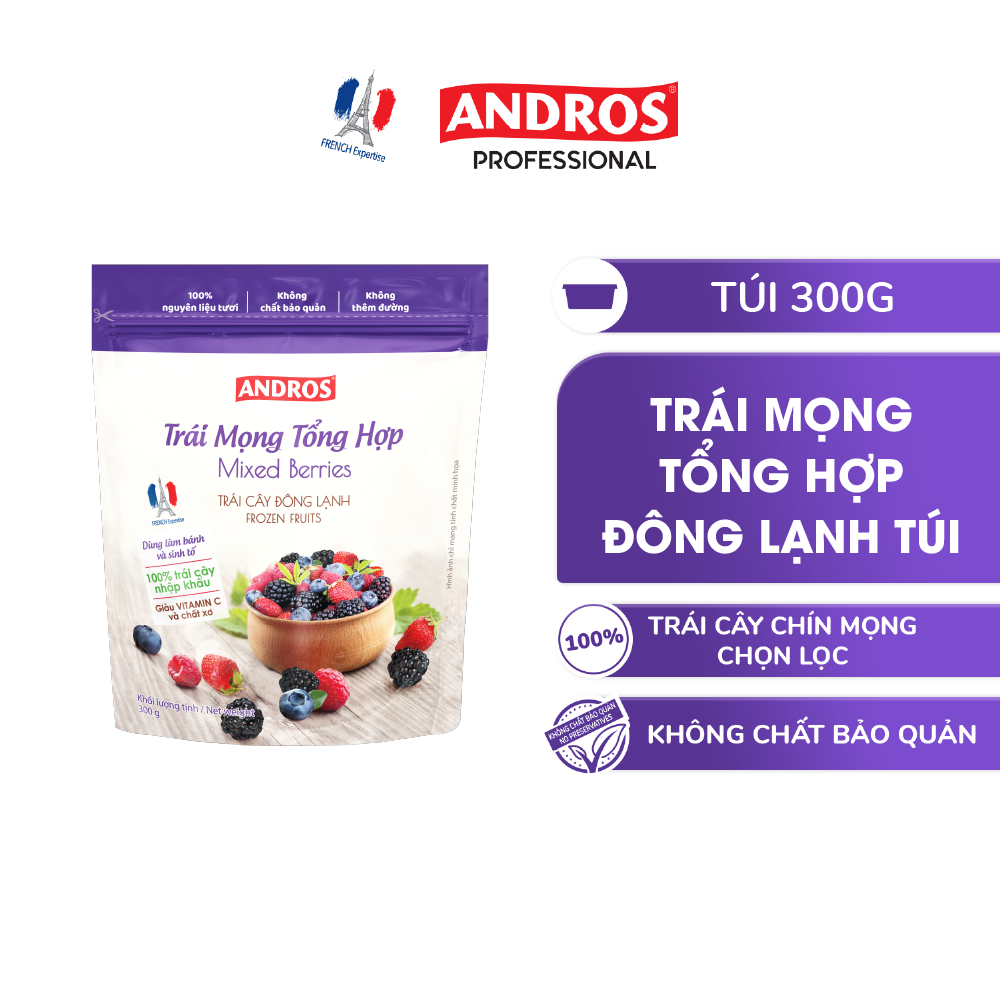 Trái Mọng Hỗn Hợp Đông Lạnh - Không chất bảo quản - Trái cây đông lạnh ANDROS IQF - 300g - [Chỉ giao HCM]