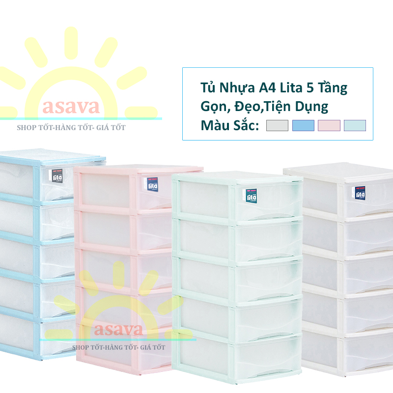 Tủ nhựa ngăn kéo 5 tầng lita: tủ nhựa mini a4, màu đẹp, đơn giản, tiện dụng- gia dụng asava.