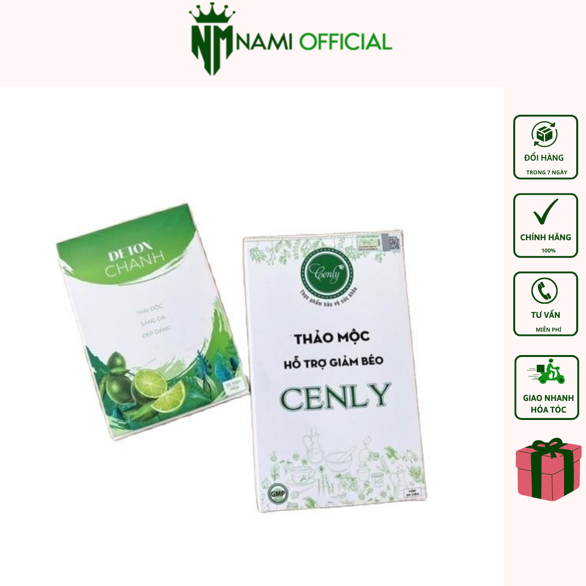 Trà thảo mộc CENLY trắng kèm detox CHANH 30 viên MẪU MỚI tem check chính hãng có video hướng dẫn