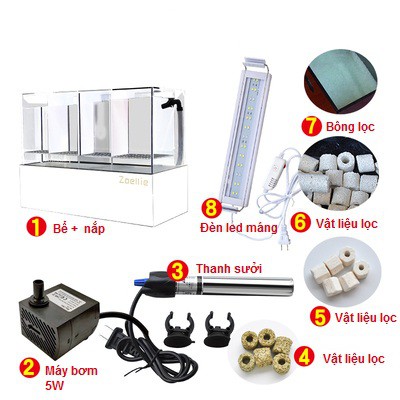 Bể cá betta 4 ngăn acrylic cao cấp có bộ lọc đáy bể