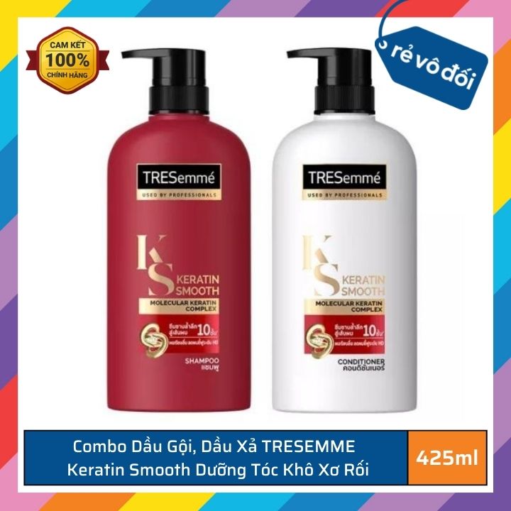 Combo dầu gội, dầu xả Tresemme Keratin Smooth dưỡng tóc khô xơ rối vào nếp suôn mượt 400ml - Thái Lan