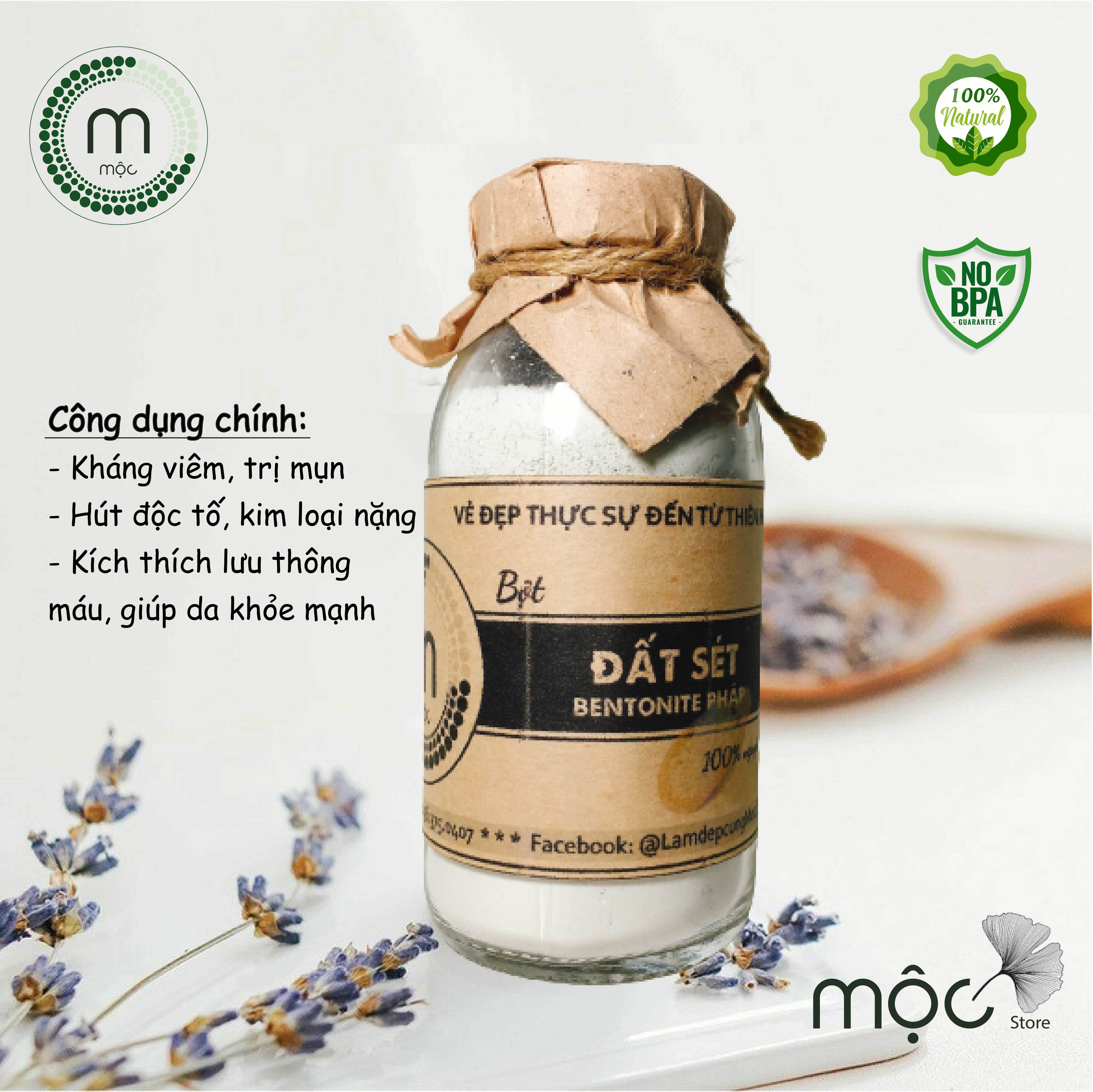 Bột Đất Sét Bentonite Pháp đắp mặt nạ MỘC giảm mụn nuôi dưỡng da thích hợp cho da dầu túi dùng thử 10g, 30g và chai 100ml handmade