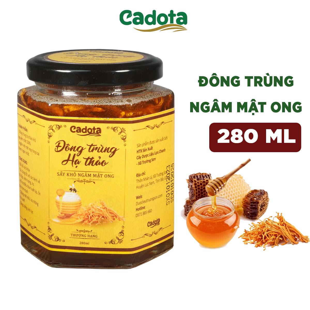 Đông trùng hạ thảo ngâm mật ong nguyên chất Cadota hũ 280ml