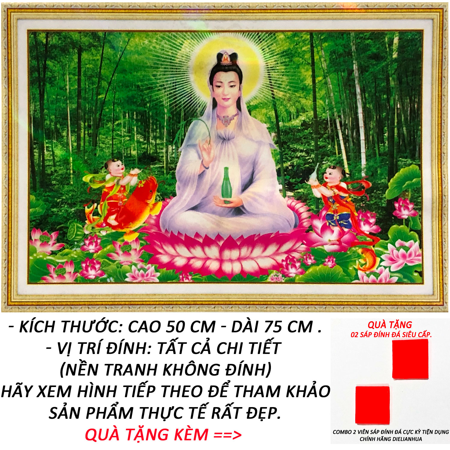 Tranh Đính Đá 5D - Quán Thế Âm Bồ Tát Cứu Khổ Cứu Nạn 36 (Kèm Quà Tặng) - Tranh Minh Hiền (TỰ ĐÍNH ĐÁ)