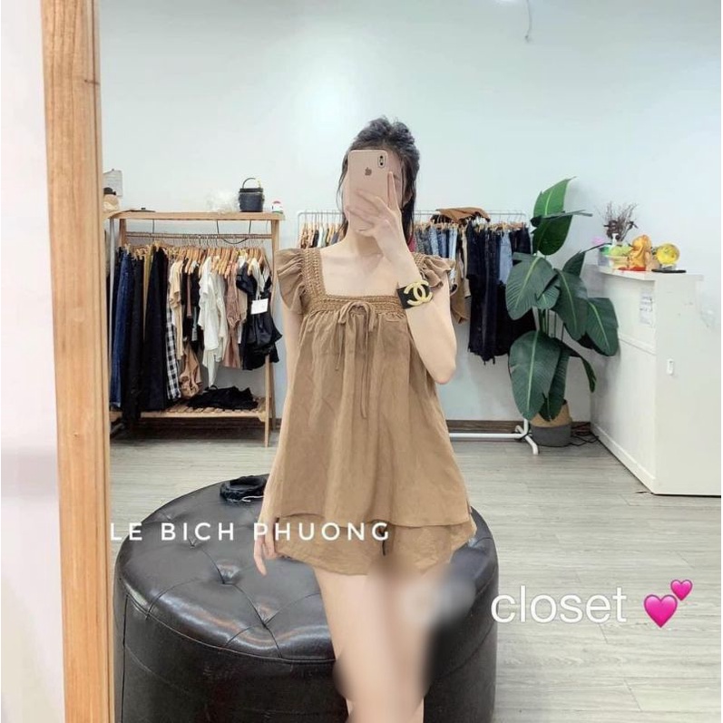 Bộ 2 dây bản lớn chất đũi phối bèo cánh tiên - cổ phối viền ren