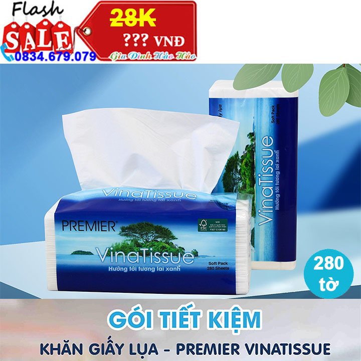 Khăn giấy lụa premier vinatissue 2 lớp – gói 280 tờ