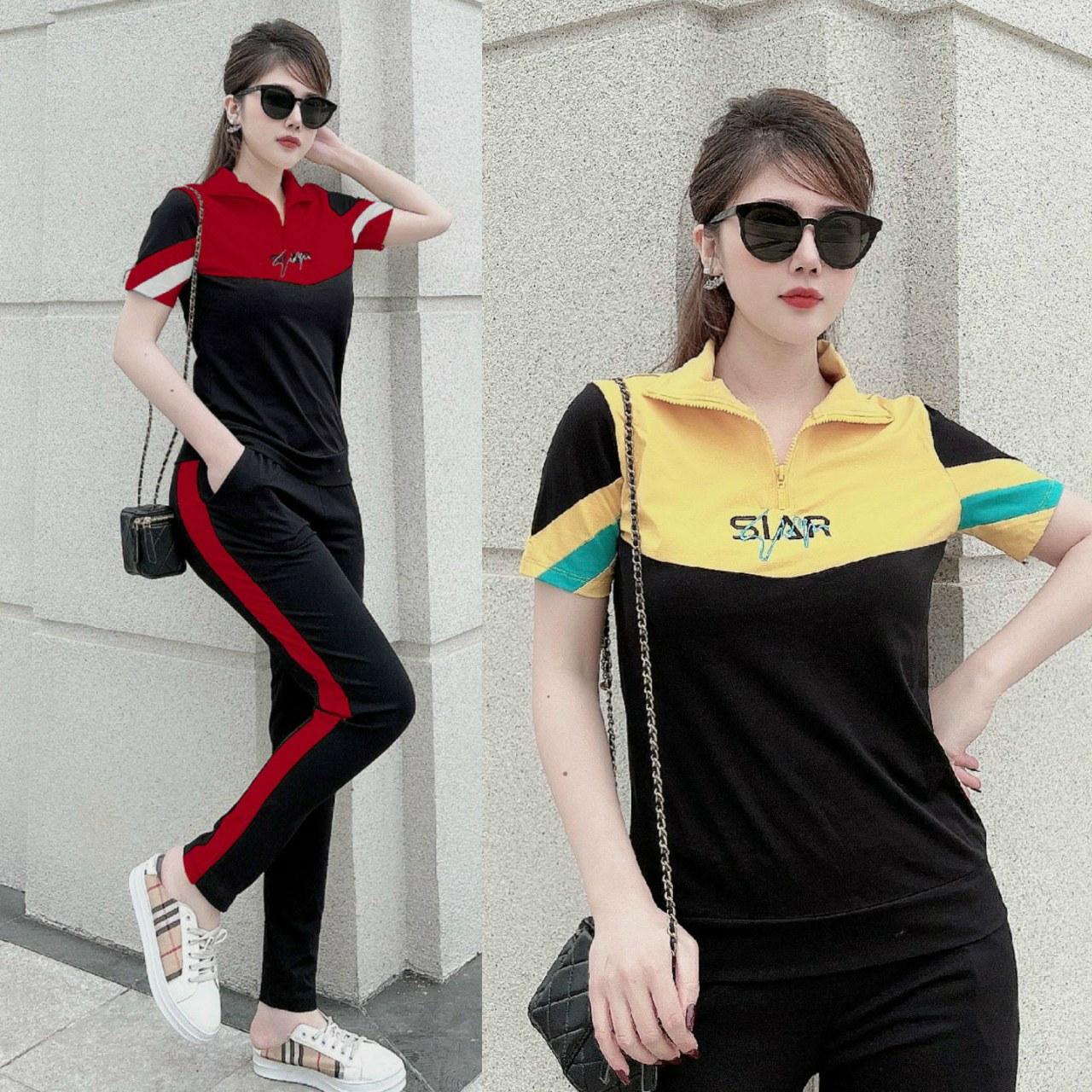 Đồ bộ thun thể thao khóa kéo thêu chữ star