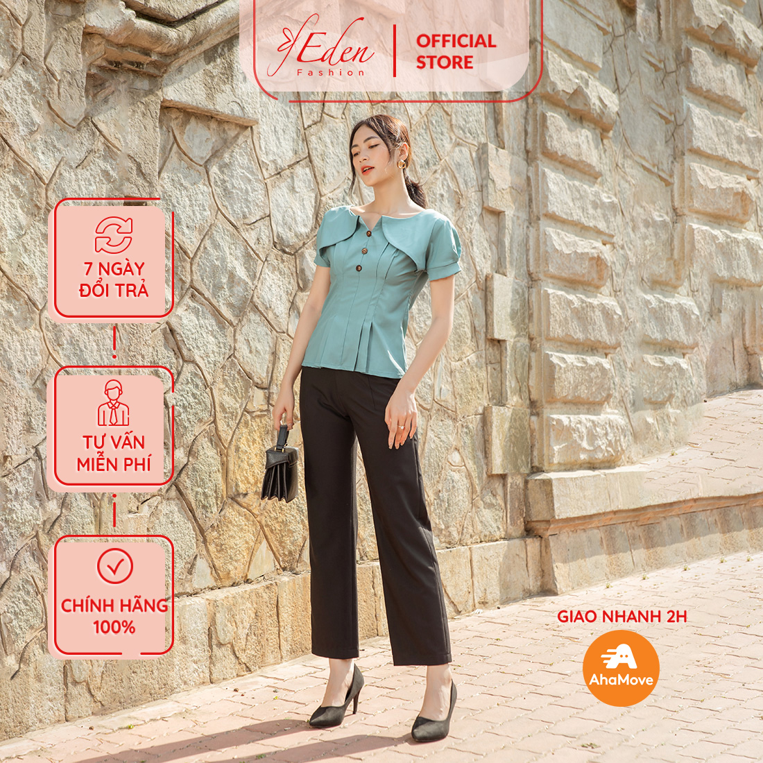 Quần tây nữ công sở thời trang Eden ống suông che khuyết điểm lưng vừa có túi phom chuẩn - Q007