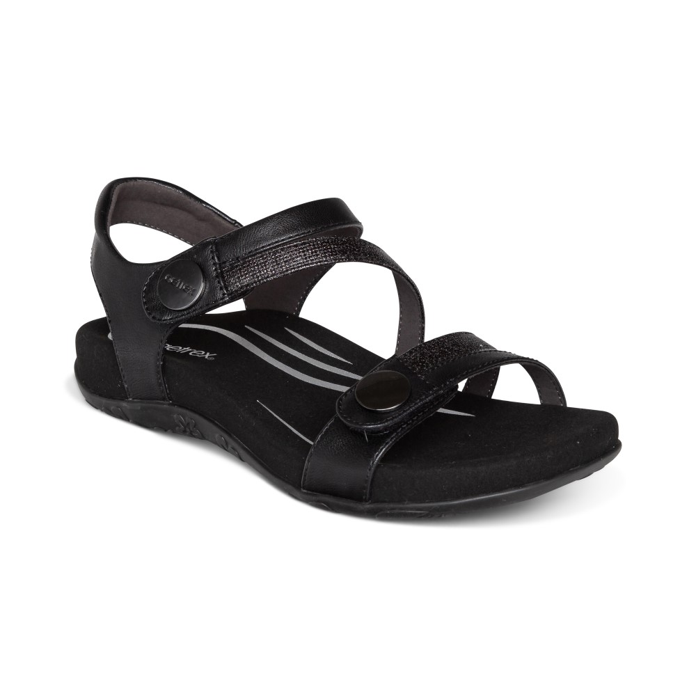 Sandal nữ sức khỏe Aetrex Jess Black - giày giảm đau chân, đệm mềm
