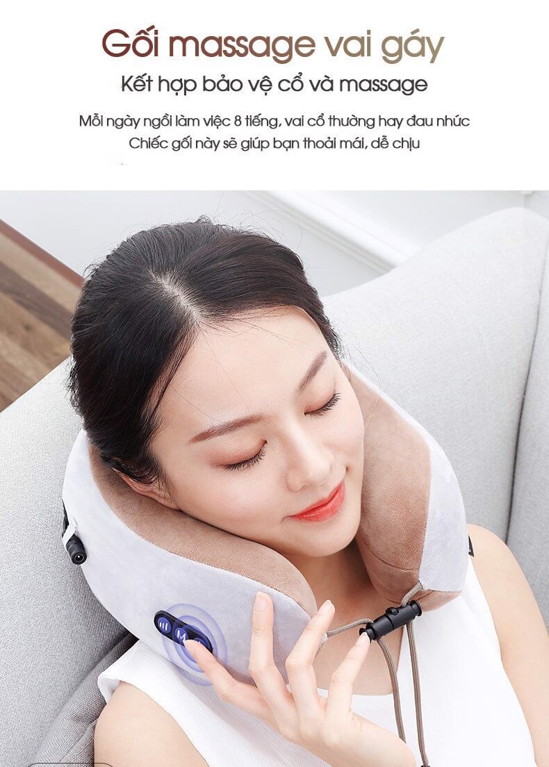 [HCM]Gối Massage Cổ Vai Gáy Chữ U Di Động Đa Năng Cao Cấp – Gối Massage Cổ Chữ U Trị Liệu Sạc Pin Máy Massage đa năng Gối Massage Ngủ Văn Phòng Du Lịch Lái Xe Thoái Hoá Đốt Sống Cổ  - Hàng nhập khẩu